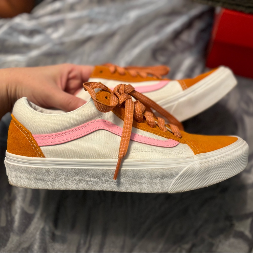 Vans Old Skool Sneakers in White, Pink & Orange